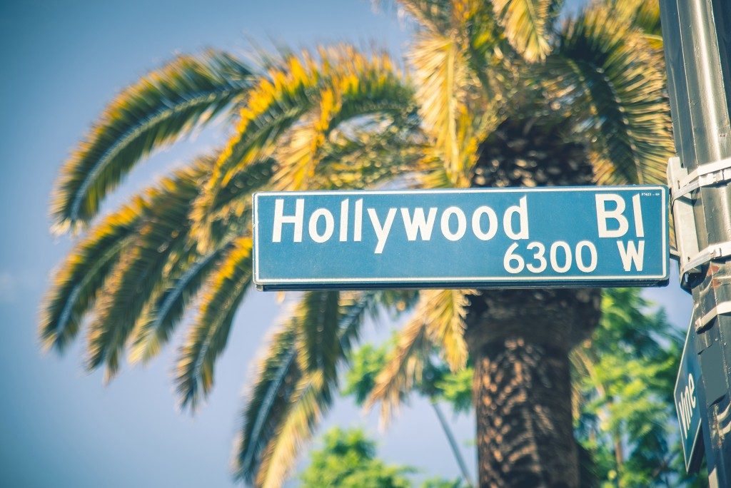 Hollywood boulevard street sign in california
