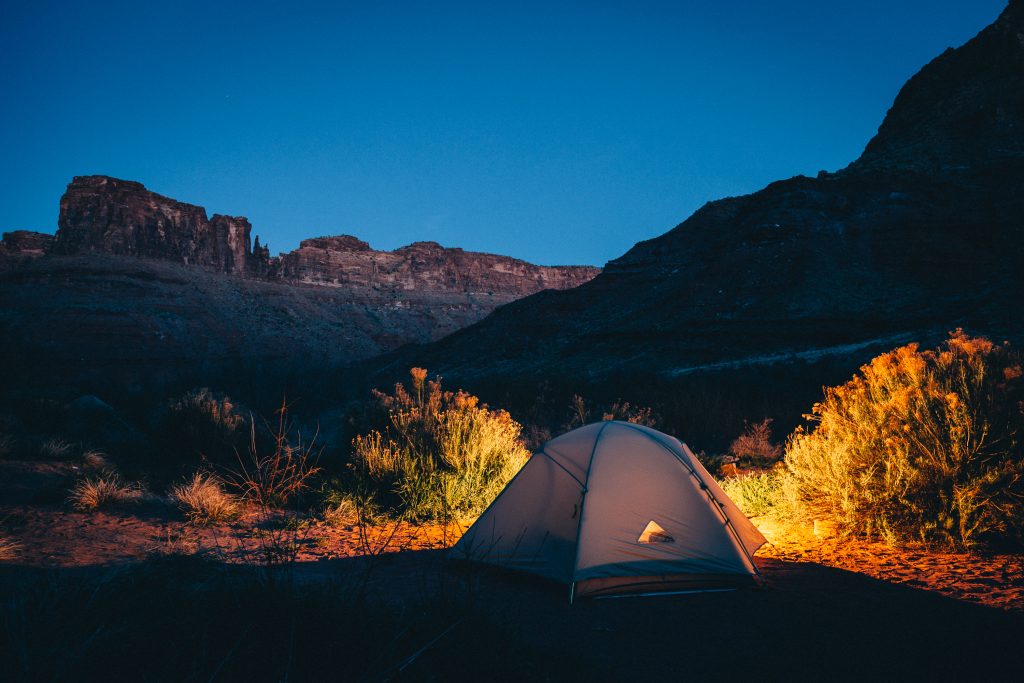 Camp tent at night