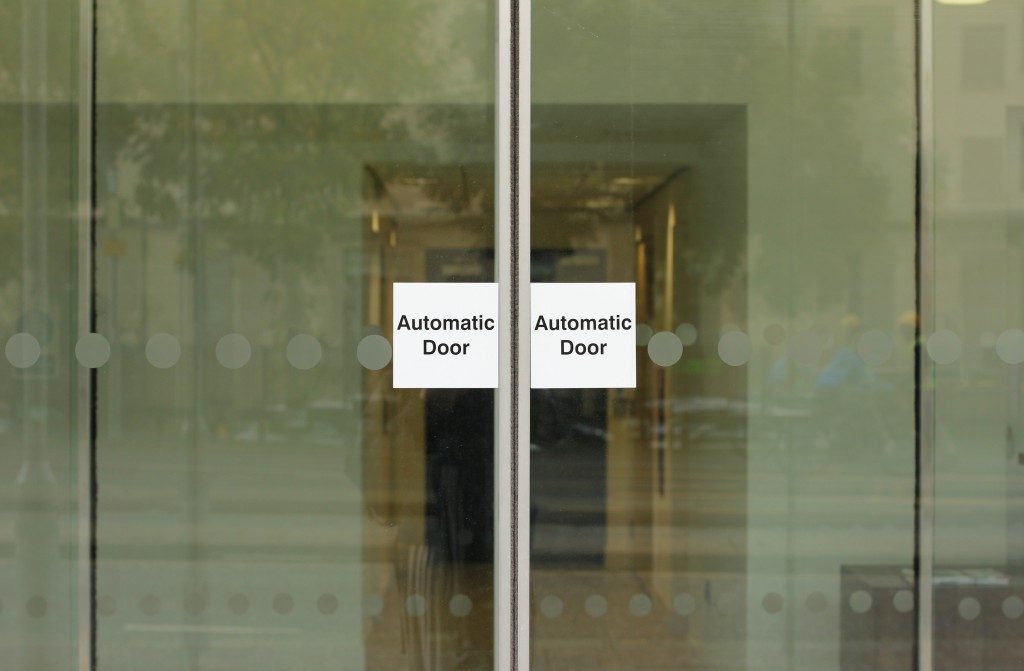 automatic door with sign