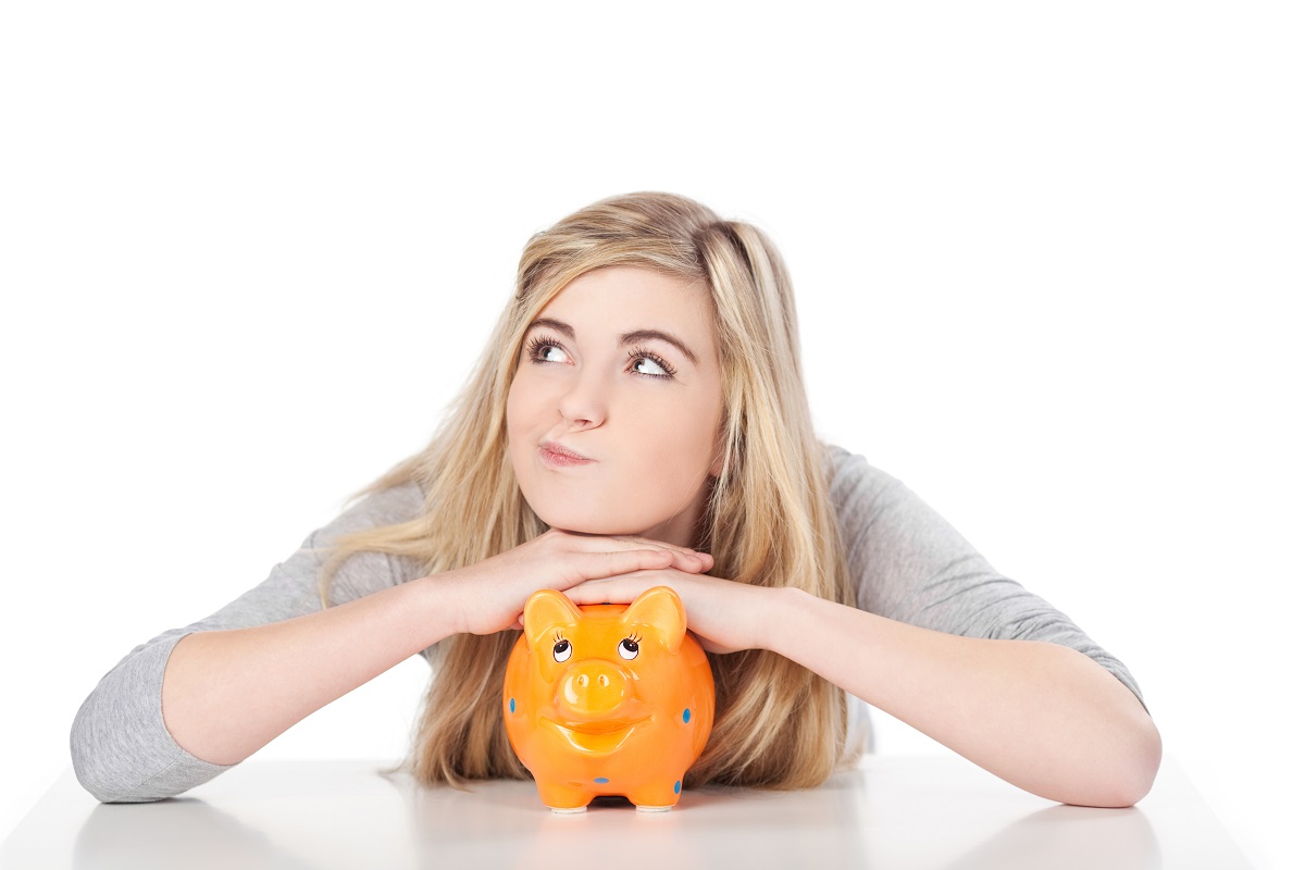 woman with a piggy bank