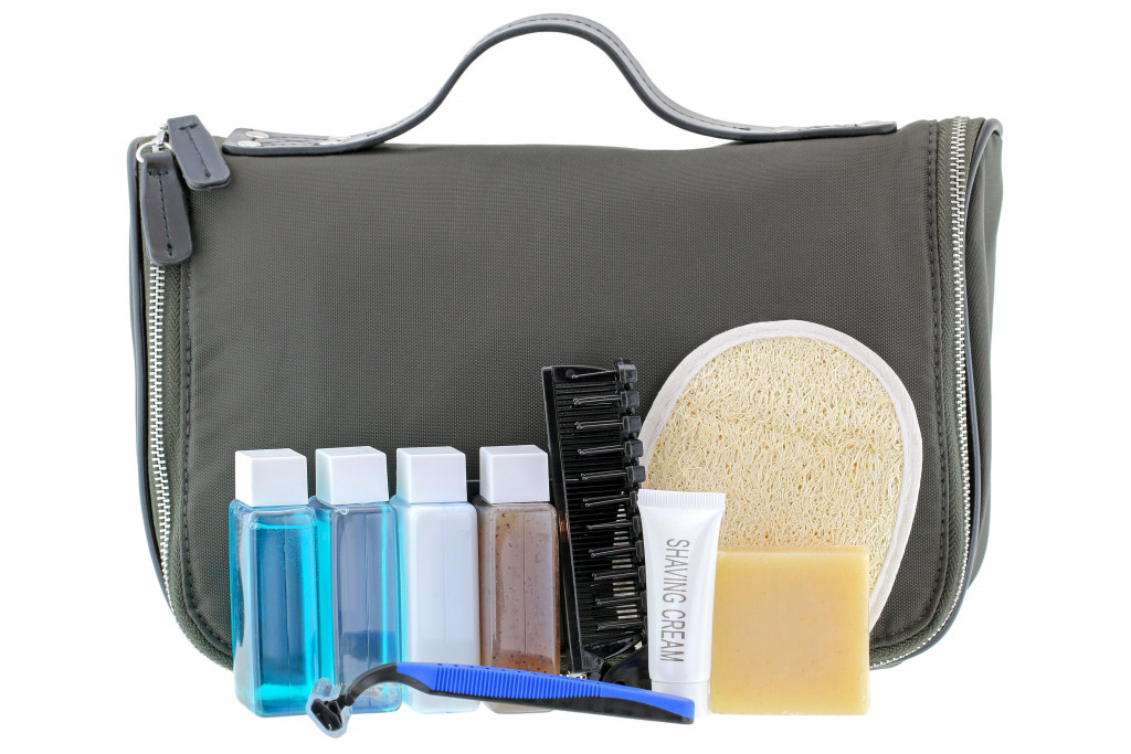 a toiletry bag with travel sized containers